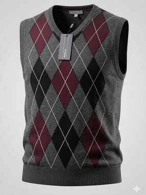Method Mens Argyle Sweater Vest XL Gray Burgundy‎ Black V-Neck New With Tags NWT